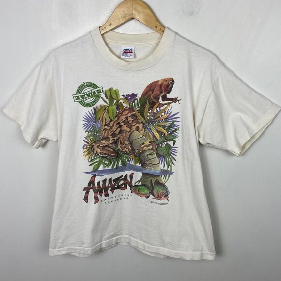 Vintage Tee Single Stitch Short Sleeve White Amazon Rainforest Size Large TShirt - Picture 11 of 12